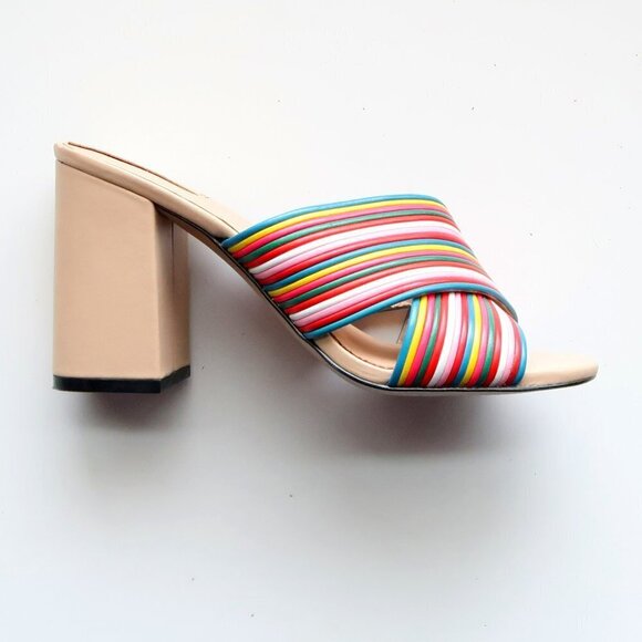 Aldo Rainbow Multicolor Block Heel Open Toe Mule Sandals Summer Shoes Size 7 - Picture 9 of 16